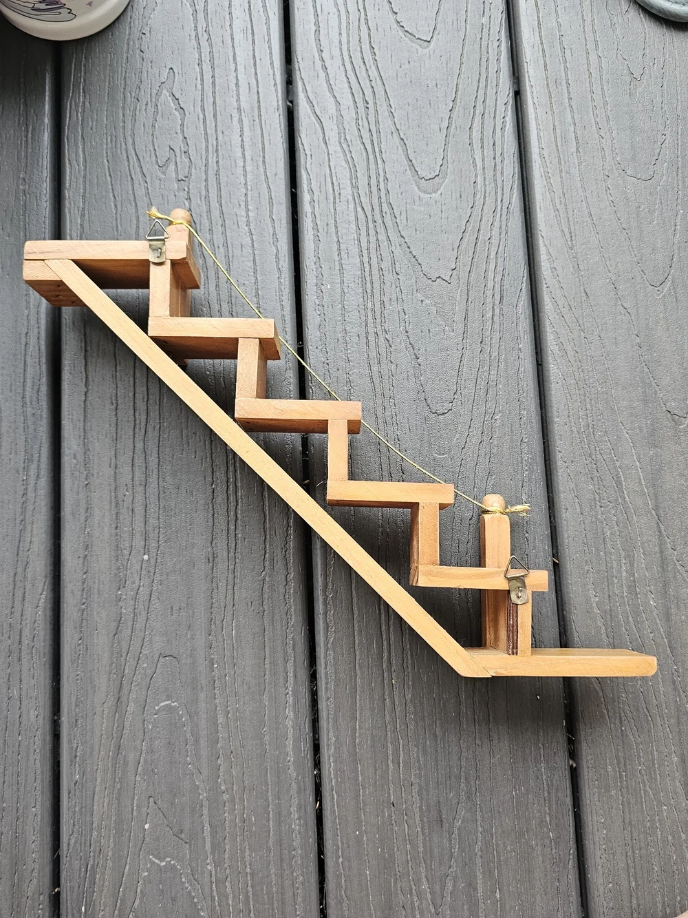 Vintage Wooden Staircase Hanging Wall Shelf Miniature Figurine Display Steps